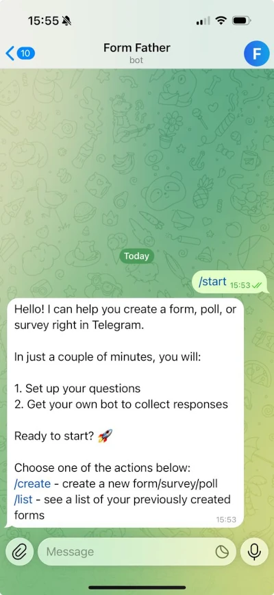 Telegram mobile interface — FormBot